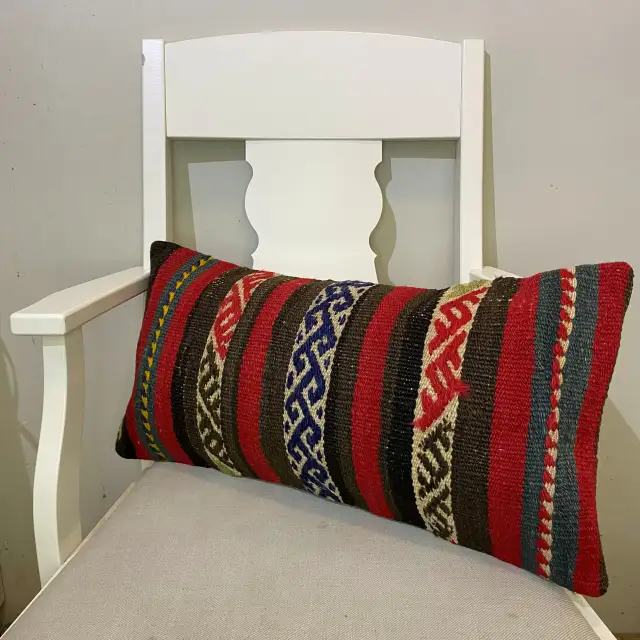 Hand-Woven Patchwork Pillowcase, Pillowcases rug, wool wool/weave, size 30 × 60 cm, from Konya, SKU 577