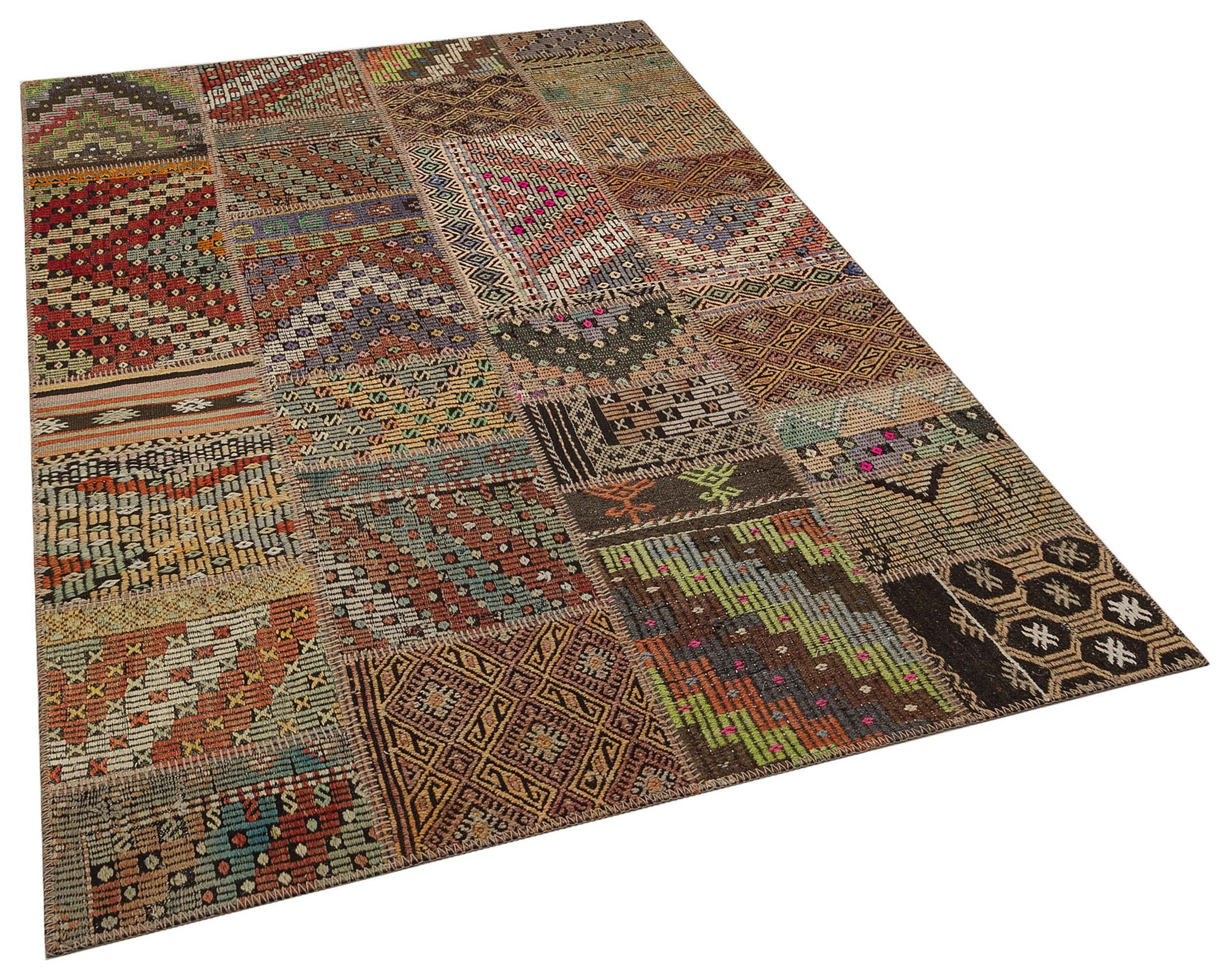 Handwoven Patchwork Rug, Handmade rug, wool & cotton wool/weave, size 160 × 230 cm, from Isparta, SKU 6035