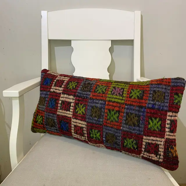 Hand-Woven Patchwork Pillowcase, Pillowcases rug, wool wool/weave, size 30 × 60 cm, from Sivas, SKU 613