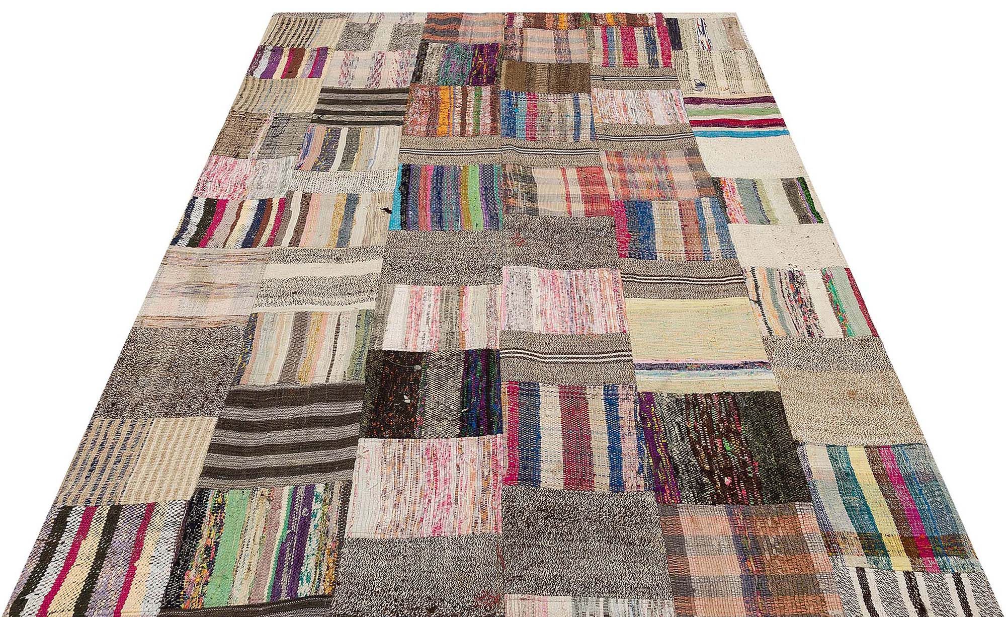 Patchwork Distressed Handwoven Rug, Handmade rug, wool & silk wool/weave, size 168 × 230 cm, from Isparta, SKU 6131