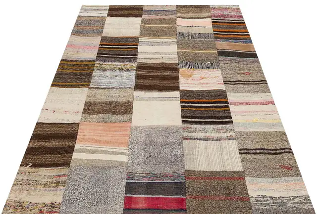 Handmade Patchwork Elegant Design Rug, Handmade rug, cotton wool/weave, size 141 × 204 cm, from Demirci, SKU 6135