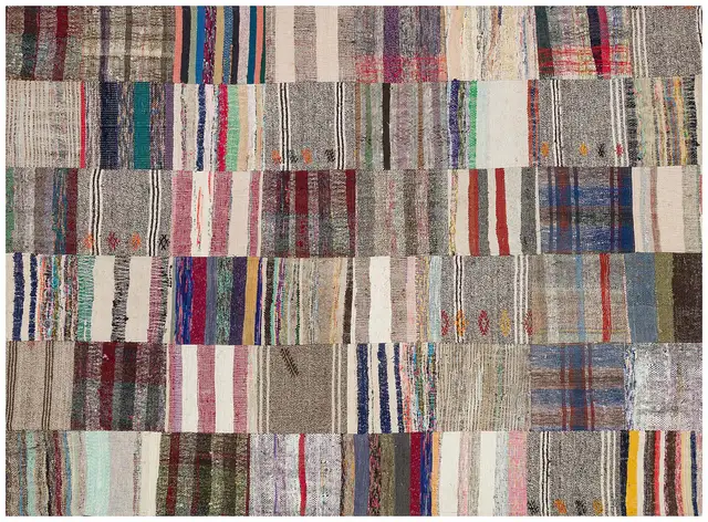 Unique Handwoven Patchwork Rug - SKU 6138 - Detail View
