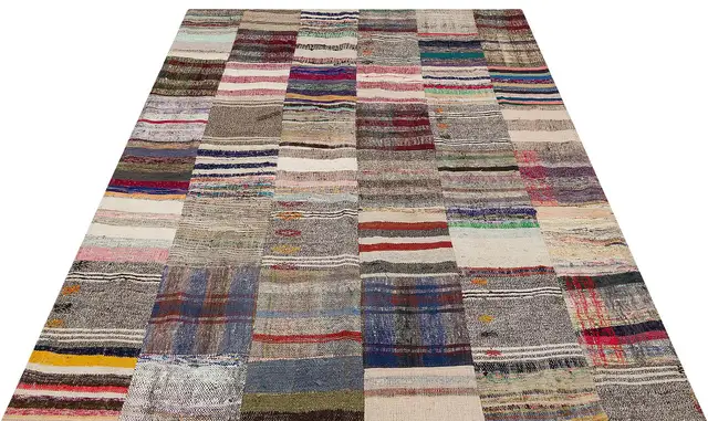 Unique Handwoven Patchwork Rug, Handmade rug, wool & silk wool/weave, size 170 × 230 cm, from Yahyalı, SKU 6138