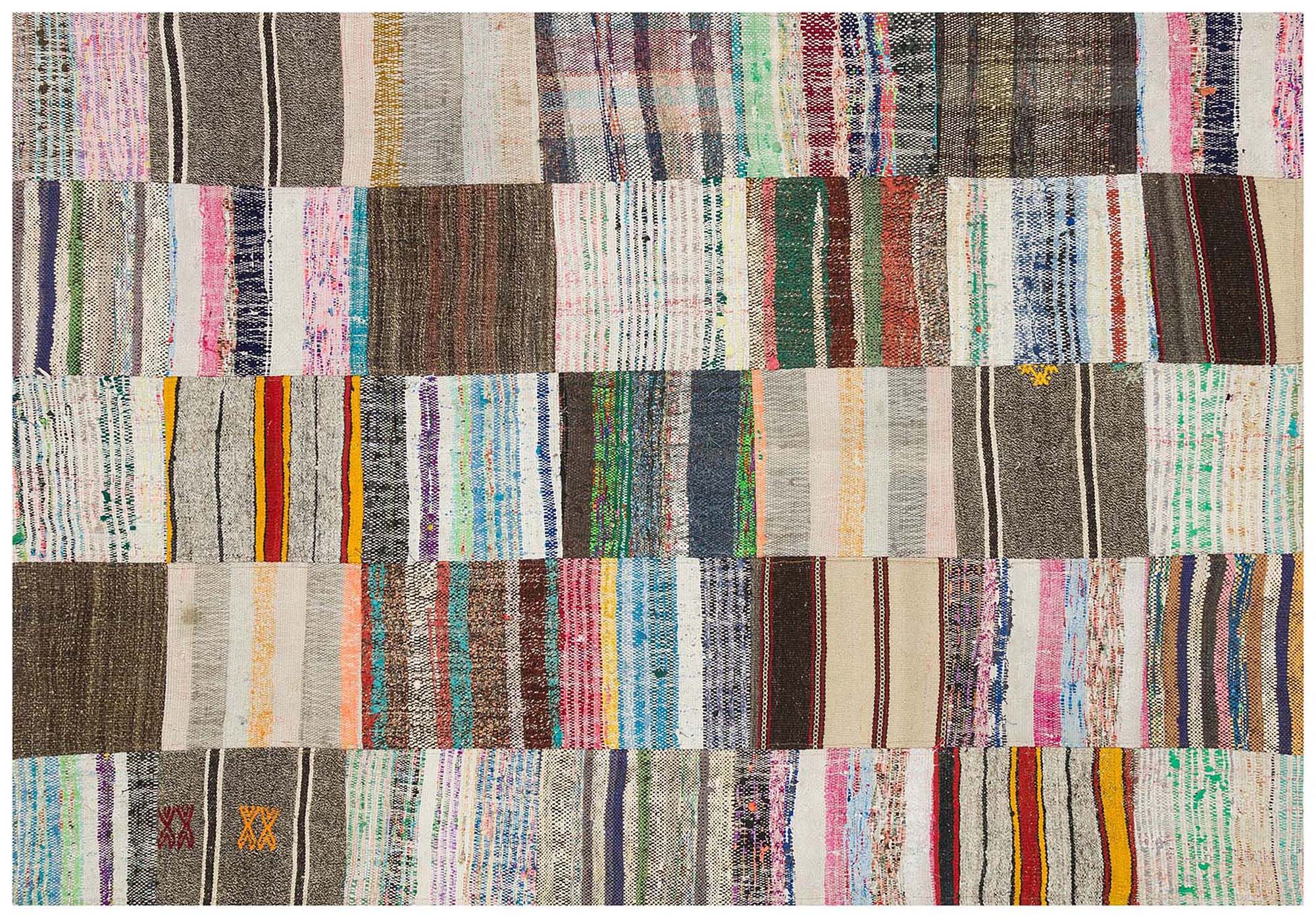 Vintage-Style Hand-Woven Patchwork Rug - SKU 6164 - Detail View