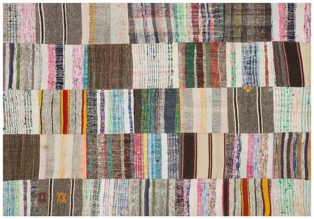 Vintage-Style Hand-Woven Patchwork Rug - SKU 6164 - Detail View