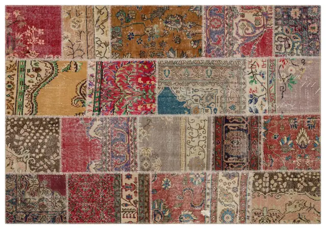 Patchwork-Style Distressed Rug - SKU 6217 - Detail View