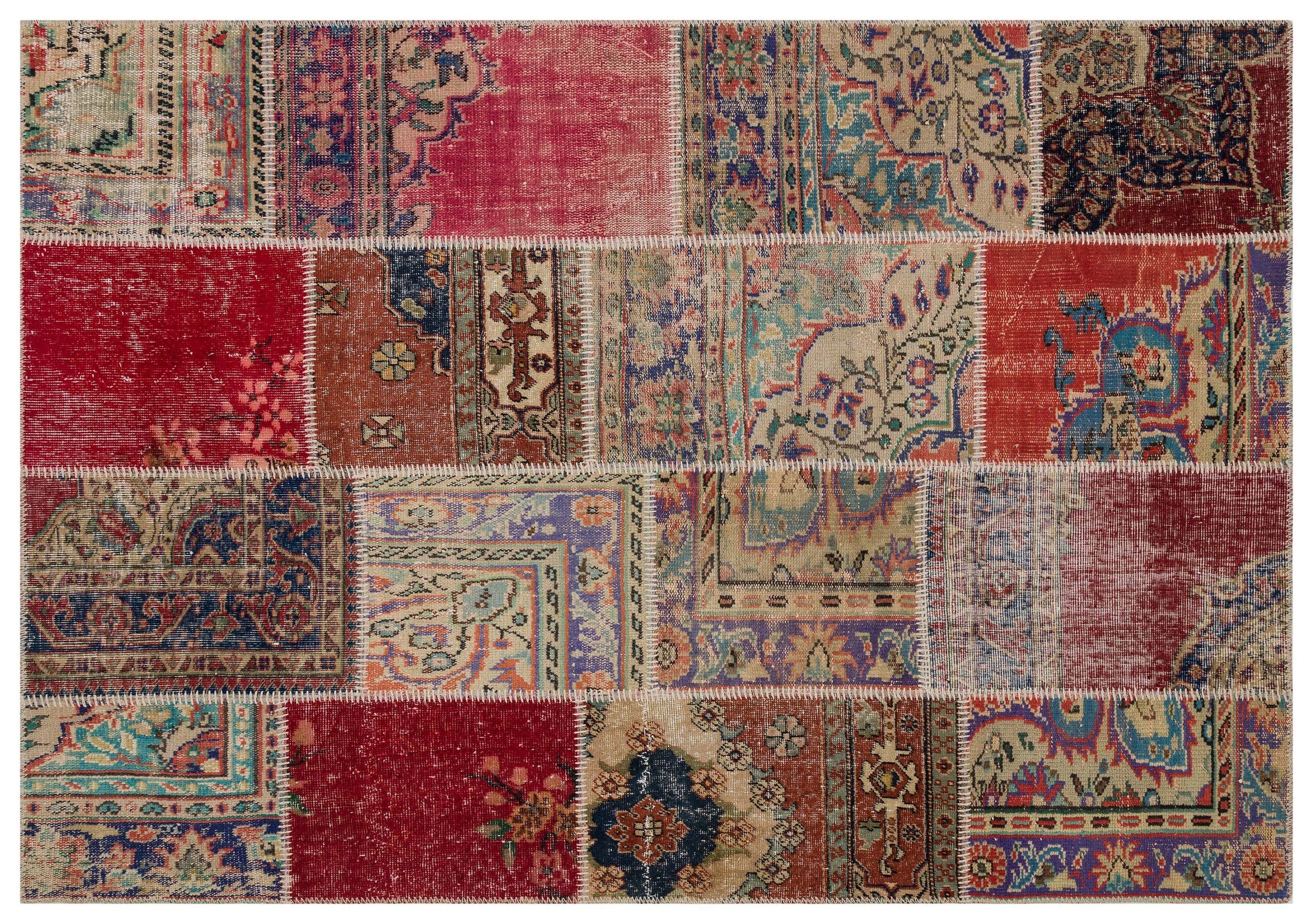 Hand-Woven Wool Patchwork Rug - SKU 6218 - Detail View