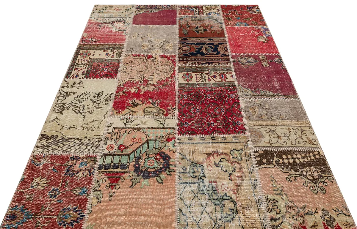 Patchwork-Style Distressed Rug, Handmade rug, wool wool/weave, size 160 × 230 cm, from Hereke, SKU 6251