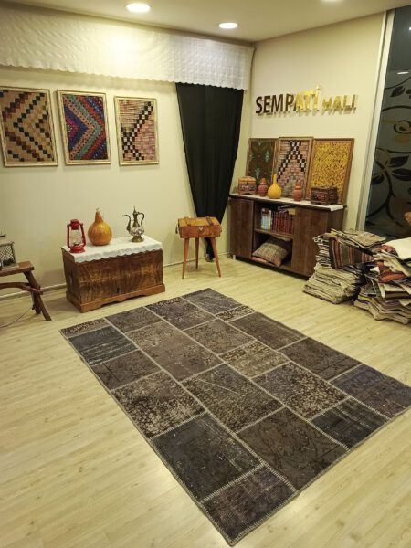 Handmade Vintage-Style Wool Patchwork Rug - SKU 6396 - Detail View