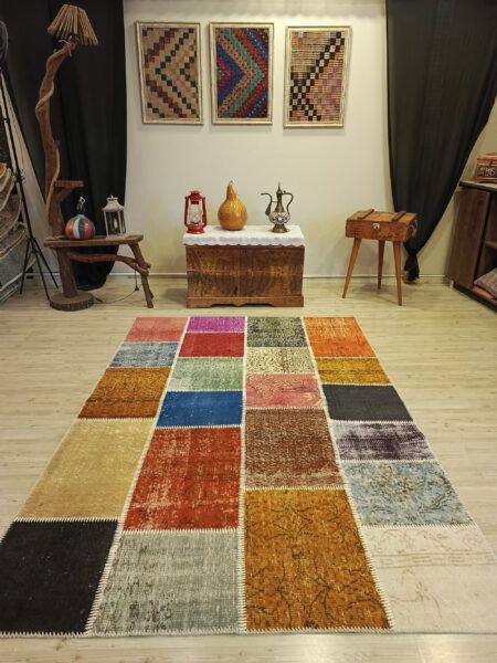 Handmade Anatolian Patchwork Rug, Handmade rug, wool & cotton wool/weave, size 160 × 235 cm, from Manisa, SKU 6405
