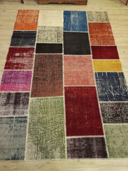 Vintage-Style Wool Patchwork Rug - SKU 6407 - Detail View