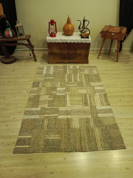 Century-Old Antique-Style Patchwork Rug, Handmade rug, wool & cotton wool/weave, size 128 × 182 cm, from Konya, SKU 6417