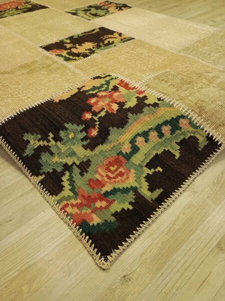 Vintage-Style Wool Patchwork Rug - SKU 6424 - Detail View