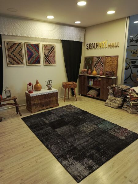 Handmade Vintage-Style Wool Patchwork Rug - SKU 6506 - Detail View