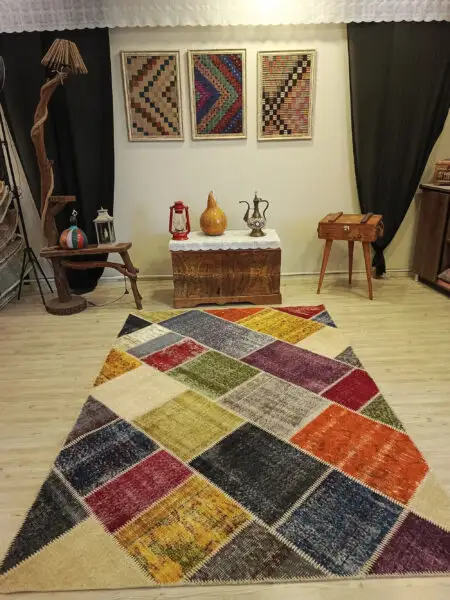 Handwoven Patchwork Rug - SKU 6508 - Detail View