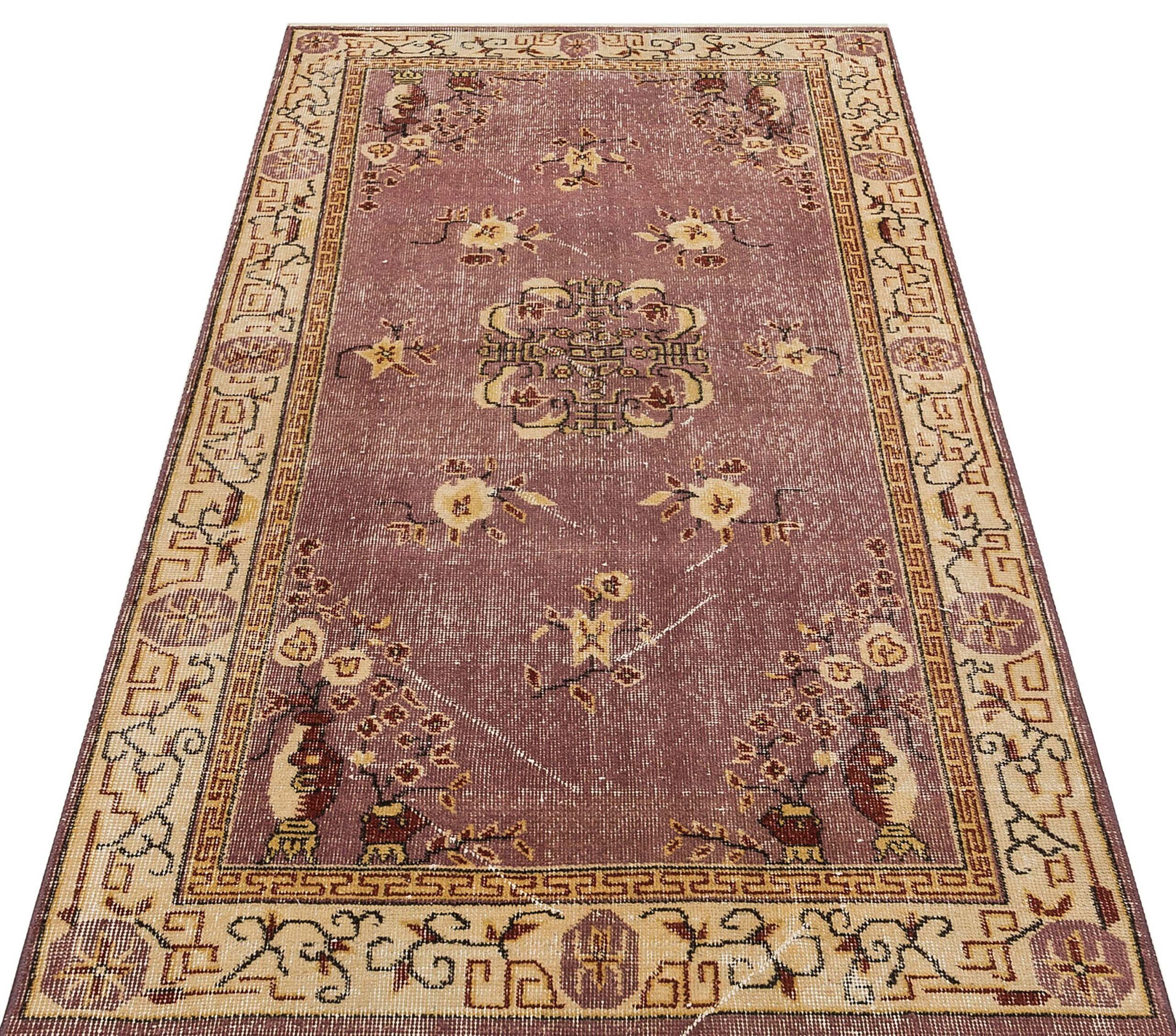 Vintage Distressed Handmade Rug, Handmade rug, cotton wool/weave, size 111 × 207 cm, from Anatolia, SKU 9052