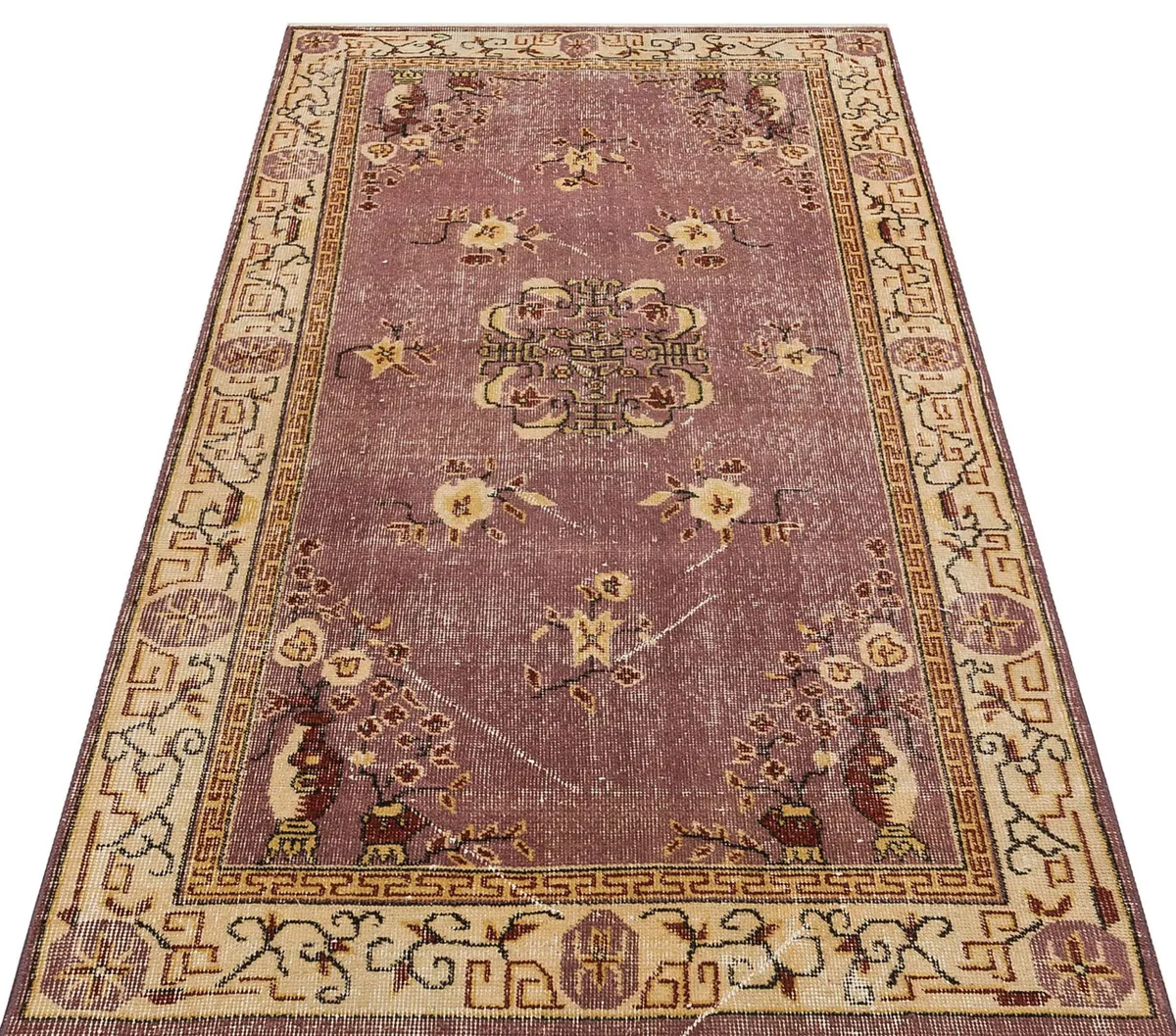Vintage Distressed Handmade Rug, Handmade rug, cotton wool/weave, size 111 × 207 cm, from Anatolia, SKU 9052