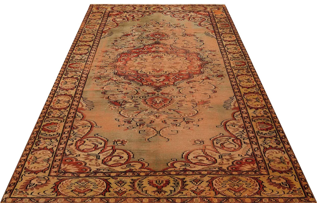 Authentic Handwoven Distressed Vintage Rug, Handmade rug, wool, cotton & silk wool/weave, size 172 × 253 cm, from Kayseri, SKU 9367
