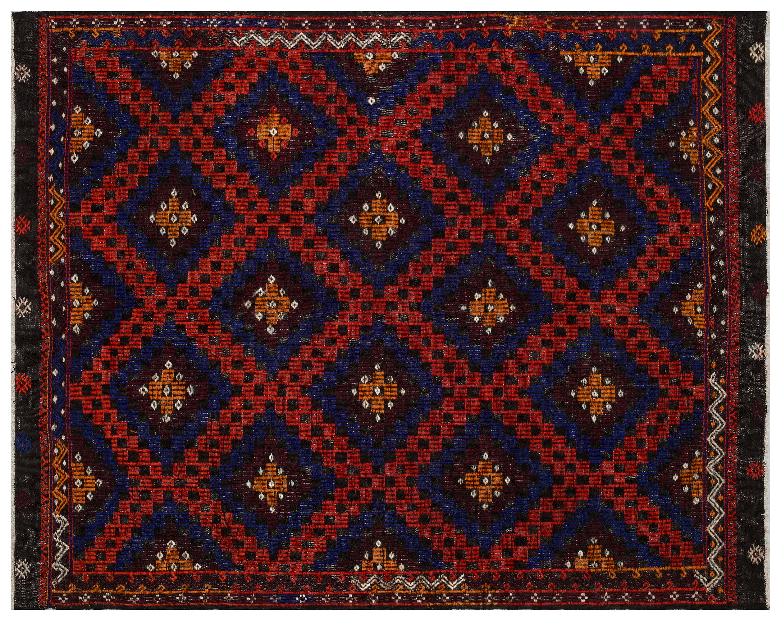 Unique Anatolian Vintage Distressed Hand-Woven Kilim | Multicolored - SKU 9851 - Detail View