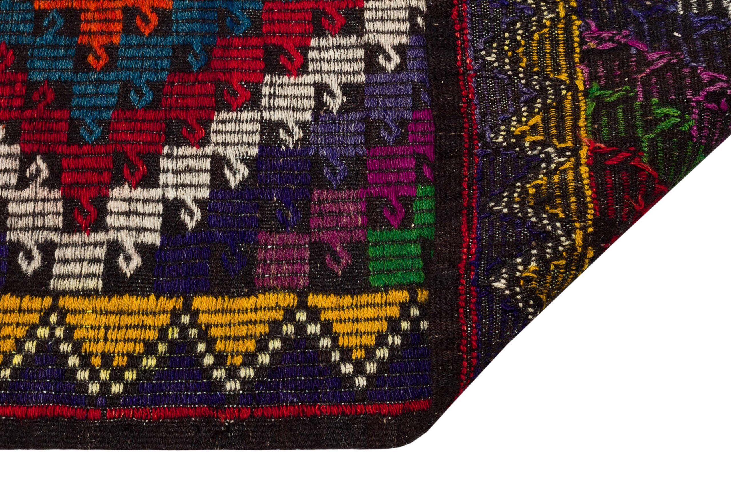 Unique Anatolian Vintage Distressed Handwoven Kilim | Colorful - SKU 9853 - Detail View