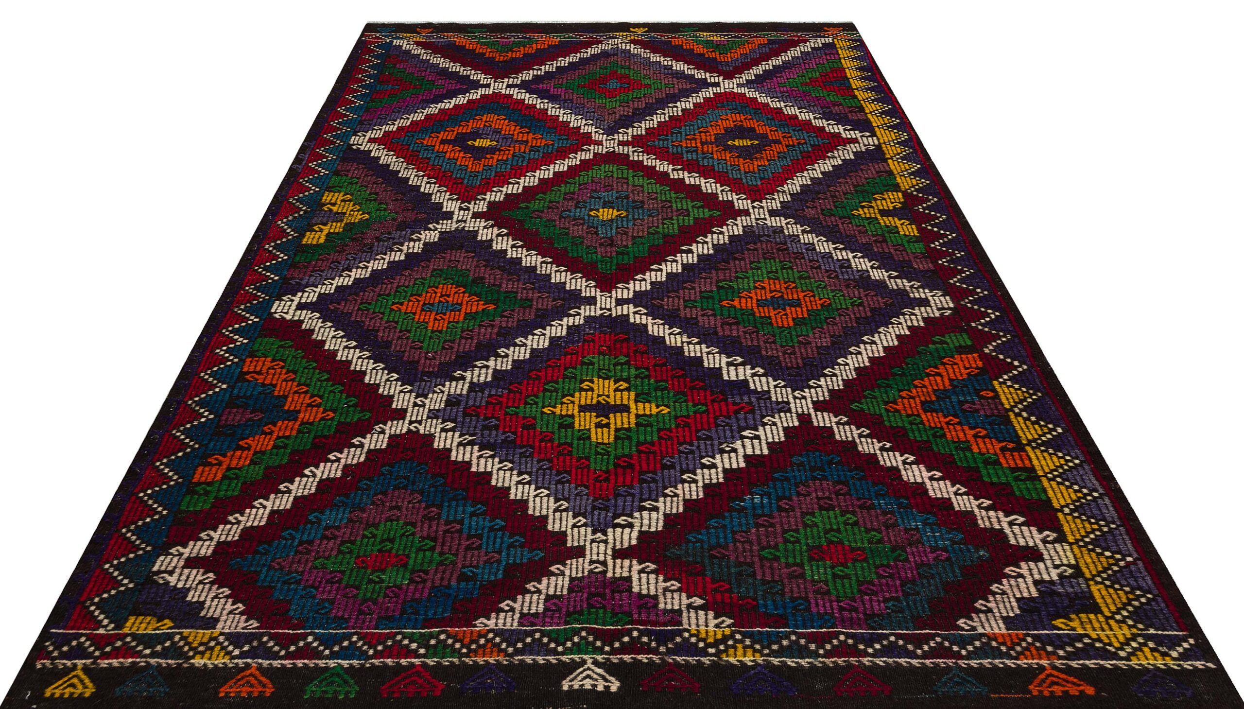 Unique Anatolian Vintage Distressed Handwoven Kilim | Colorful, Kilim rug, cotton wool/weave, size 196 × 271 cm, from Hereke, SKU 9853