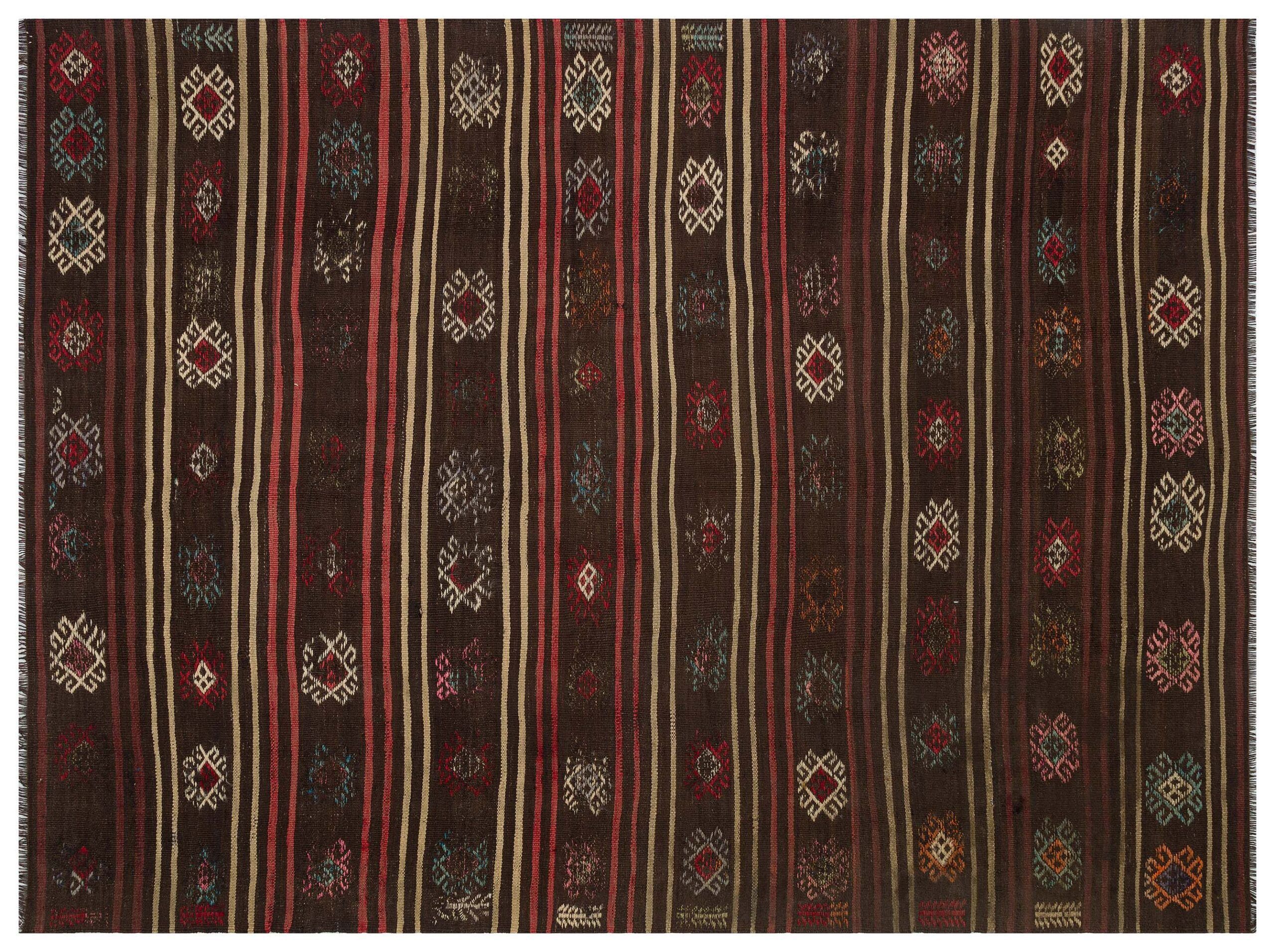 Authentic Handwoven Distressed Vintage Kilim | Brown - SKU 9862 - Detail View