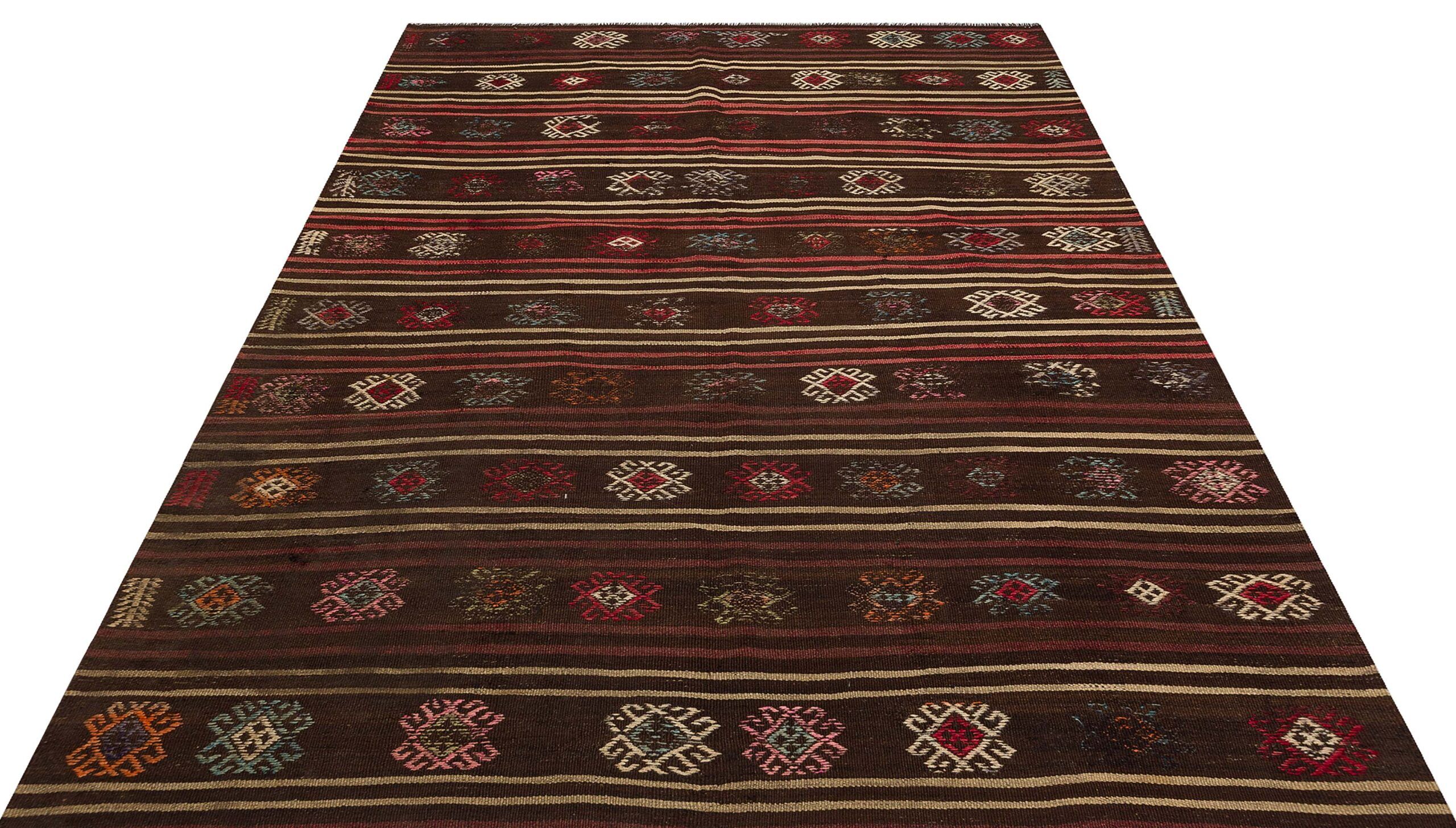 Authentic Handwoven Distressed Vintage Kilim | Brown, Kilim rug, wool wool/weave, size 187 × 247 cm, from Anatolia, SKU 9862