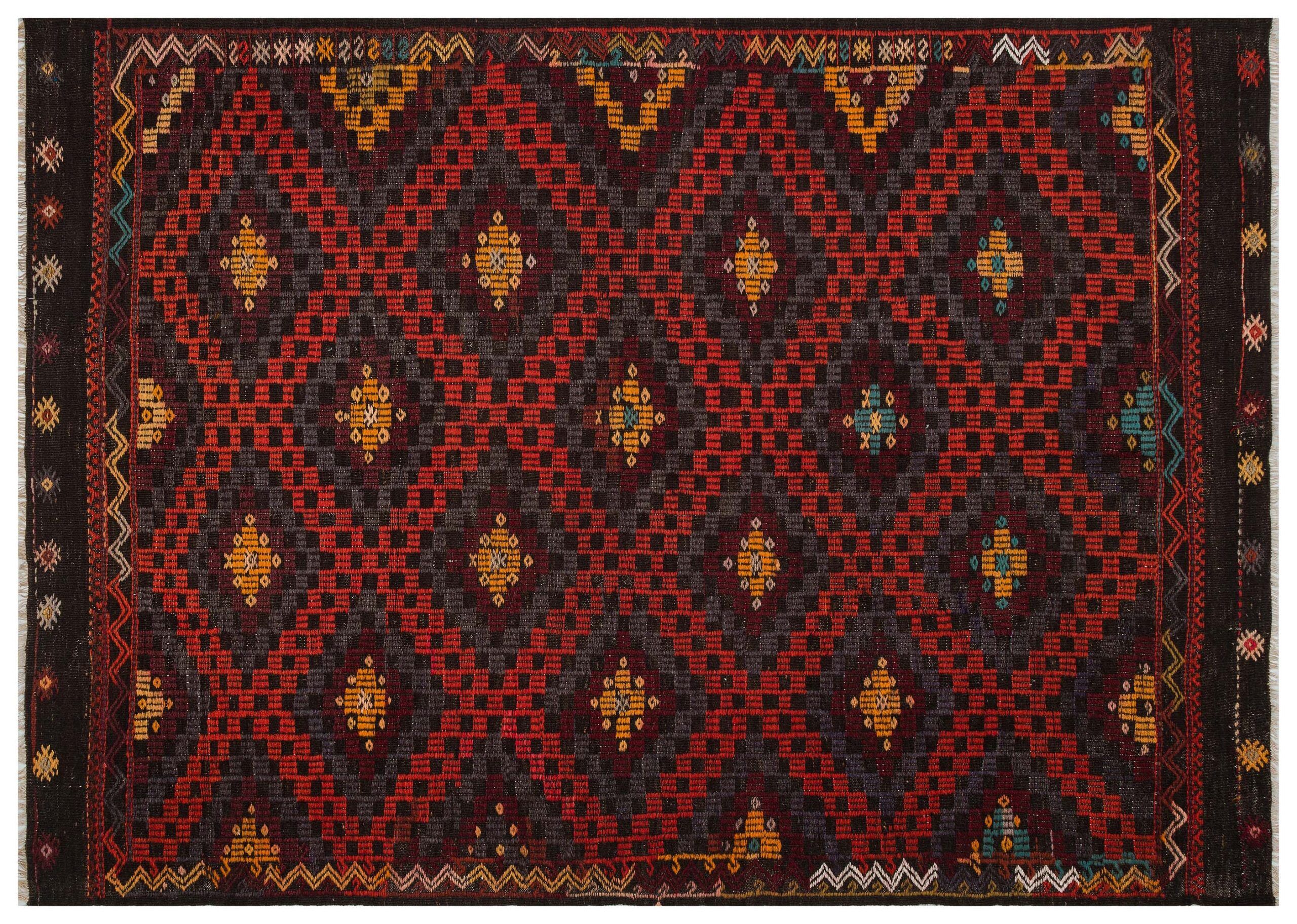 Unique Anatolian Vintage Distressed Handwoven Kilim | Colorful - SKU 9866 - Detail View