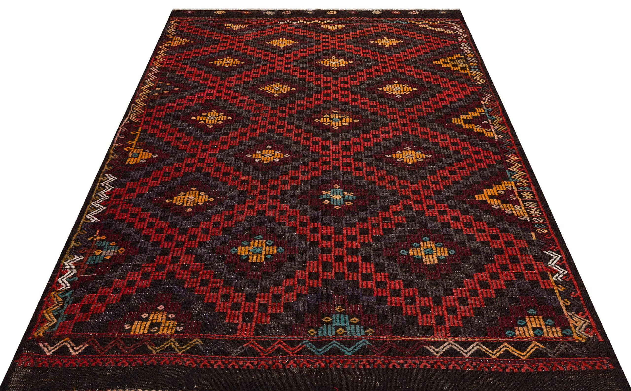 Unique Anatolian Vintage Distressed Handwoven Kilim | Colorful, Kilim rug, cotton wool/weave, size 180 × 256 cm, from Demirci, SKU 9866
