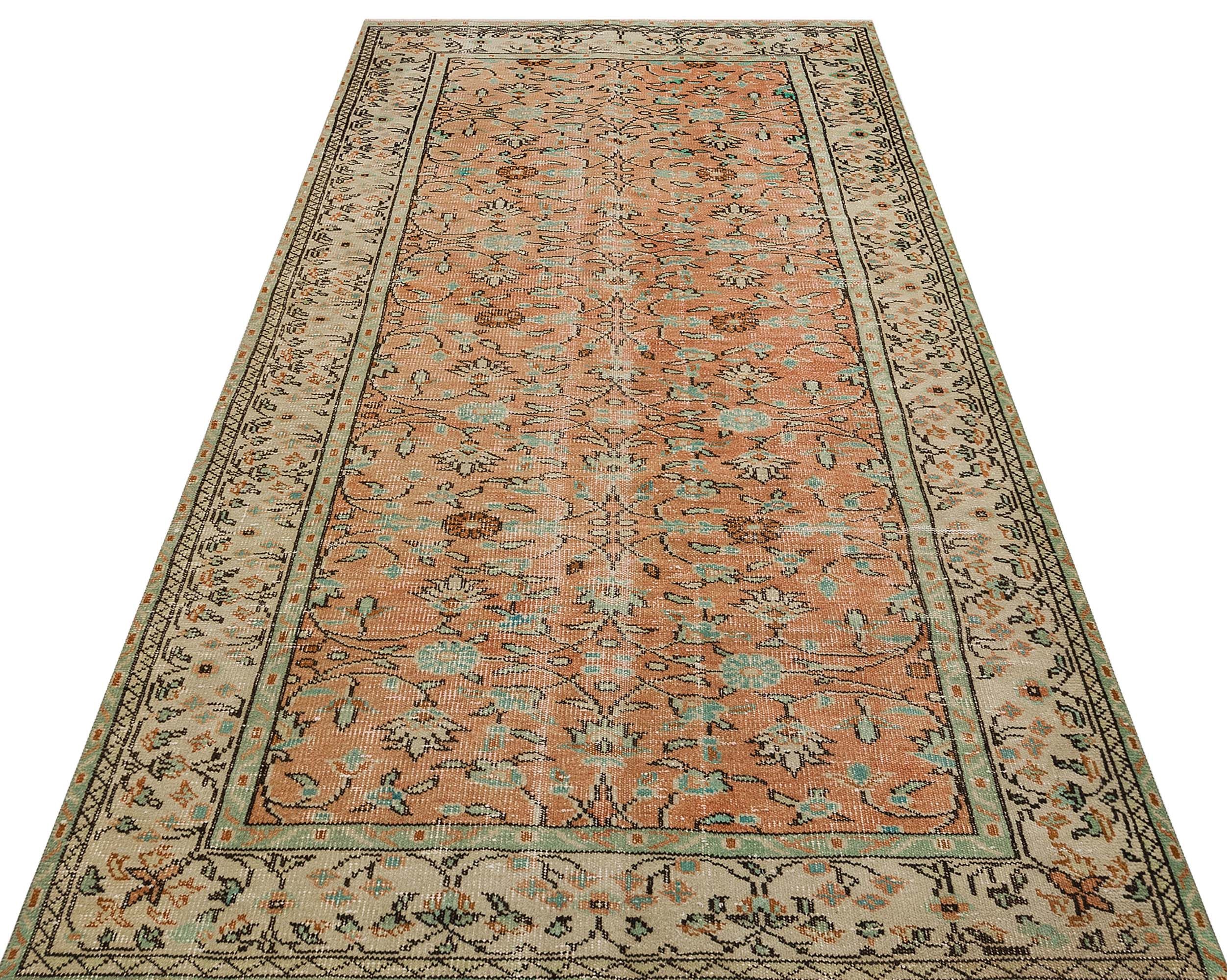 Handwoven Kilim Rug with Ethnic Patterns, Flame Orange, Kilim rug, wool, cotton & silk wool/weave, size 147 × 258 cm, from Bursa, SKU 9883